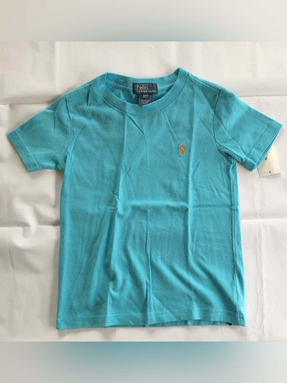Polo by Ralph Lauren Aqua Short Sleeve Tee with Orange Pony boys size 4T